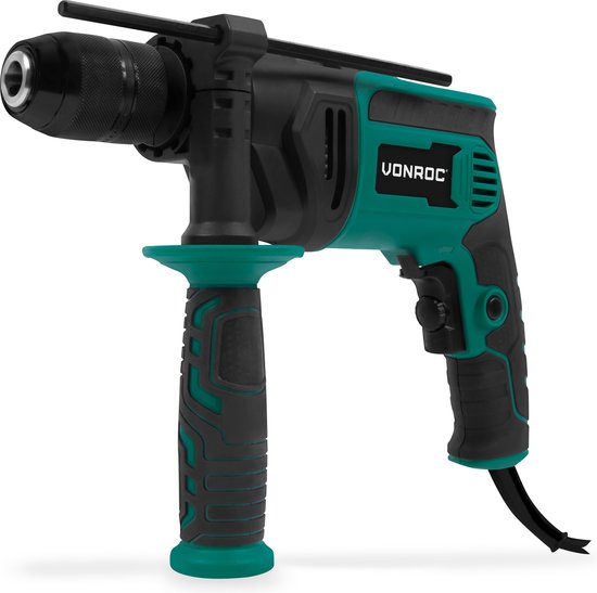 VONROC PRO Klopboormachine 850W - Ø13mm – metalen snelspanboorkop – variabele snelheid – 3m rubberen kabel - Incl. Diepte aanslag en extra handgreep