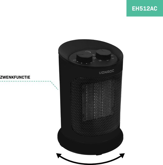 VONROC Elektrische kachel - ventilatorkachel - 1200W/1800W - keramisch - 3 standen - thermostaat - zwenkfunctie - 20m2