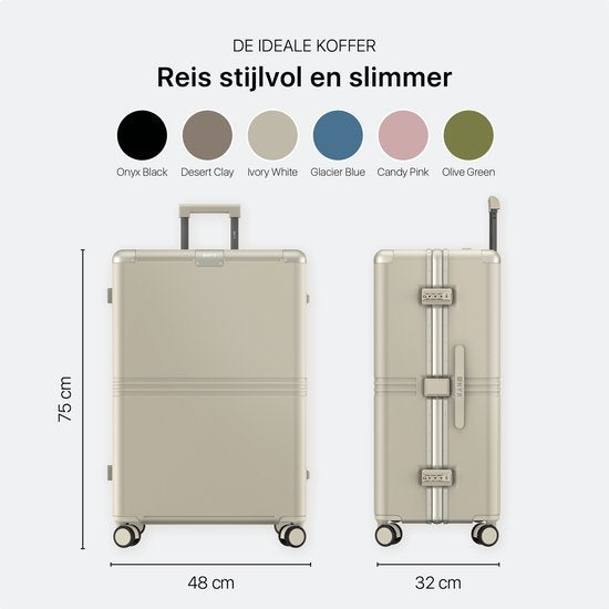 ONYX Hybrid Pro Check-in Koffer Large 100 Liter - Gerecycled Polycarbonaat en Ritsloos Design - Reiskoffer met TSA slot en Spinner wielen - Lichtgewicht Trolley met Laptopvak - Ivory White
