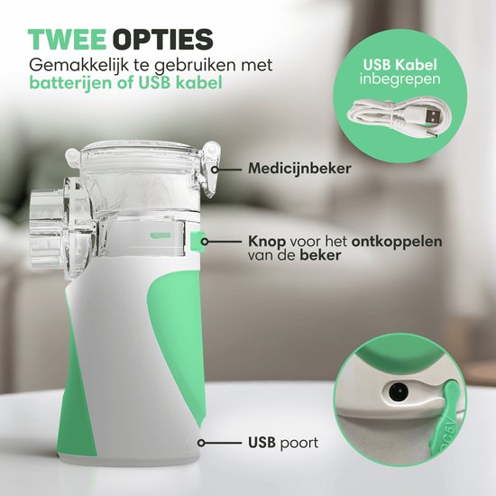 Vulpes Goods® HealthCare - Aerosoltoestel - Ultrasone Vernevelaar Inhalator – Nebulizer - Inhalatieapparaat voor Kinderen, Volwassenen & Baby’s – Helpt tegen Luchtwegaandoeningen - Incl. 3 mondstukken & luxe reistas