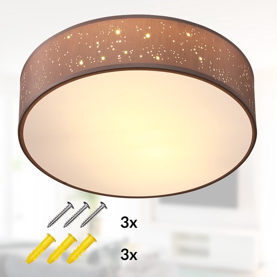 Monzana Plafondlamp - Sterrenhemel Rond 38cm 40 Watt Stof - Taupe