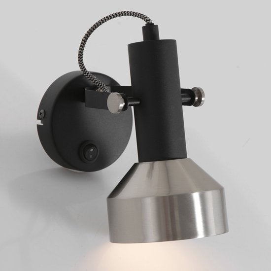 Spot Wandlamp Acier 3337ZW Zwart E27 fitting Draaibaar en Kantelbaar Metaal Mexlite