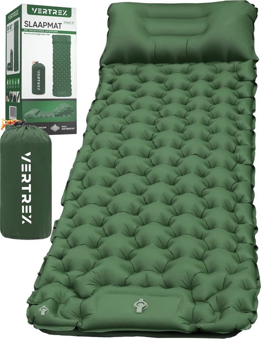 Vertrex Inflate-X1 Slaapmat met Ingebouwde Pomp - Luchtbed - 1 Persoons - Mosgroen