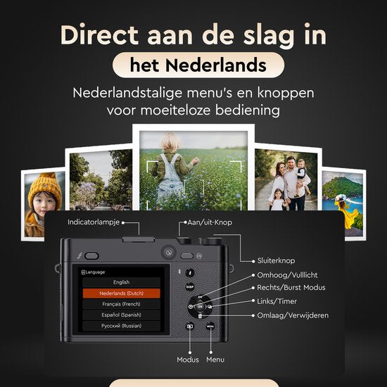 K&L Digitale Camera 5K - 64MP - 6X Optische Zoom - Fotocamera - Compact Camera - Vlog Camera - Ideaal voor Beginners - Inclusief 64GB - NL Software
