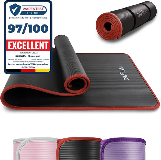 DH FitLife Trainingsmat, fitnessmat, sportmat, 183 x 61 x 1 cm, extra scheurvast, yogamat, antislip en dik, workout mat (zwart)