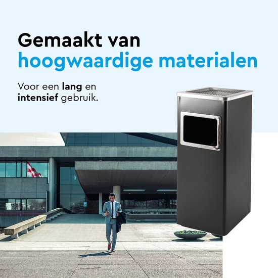 BRASQ Staande Asbak Zwart - Buiten Asbak met 16 Liter Afvalbak - Rookpaal - Prullenbak met Asbak