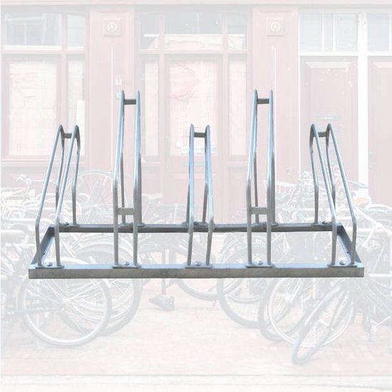 BRASQ Fietsenrek voor 5 Fietsen - Fietsenstandaard - Fietsrek - Fietsbeugel voor Vloer Inclusief bevestigingsmateriaal - Zilver