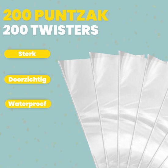 Feestio Uitdeelzakjes Puntzak - 200 Stuks - Snoepzakjes - Traktatie Zakjes Kinderfeestje - Cellofaanzakjes Transparant - Cadeauzakjes - Snoepzak
