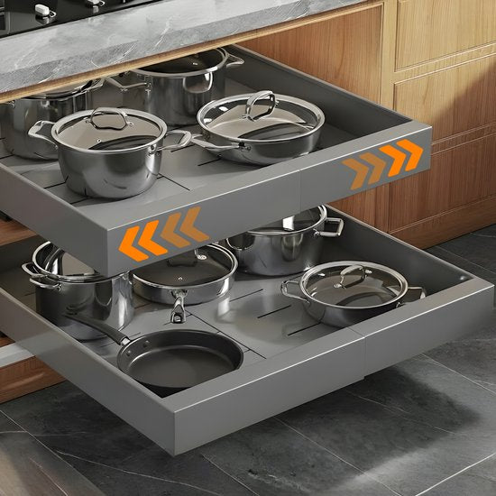 Posity Schuiflade – Keukenkast Organizer – Gootsteenkast/Lade Organizer - binnenlade keuken – Uittrekbaar en Verstelbaar (32-52 cm) – Telescopisch – Grijs