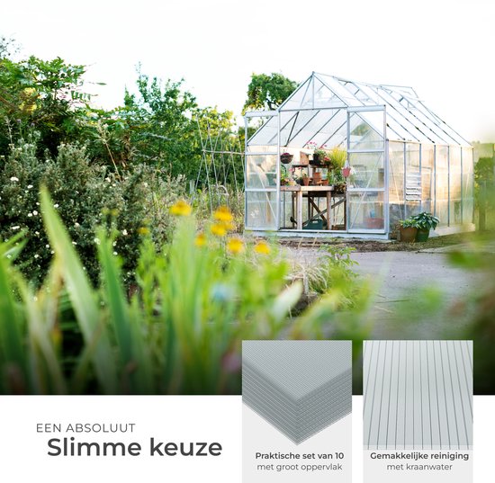 tectake® - Set van 10 Polycarbonaat Platen - Stevige lichtdoorlatende, UV-Bestendige dubbelwandige platen - 121 x 60,5 cm - 7,32m² totaal - Transparant - Broeikas plaat - 4 mm dik