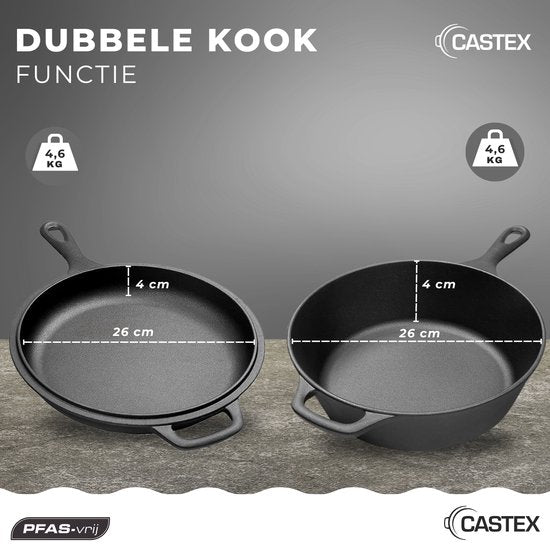 Castex Duocraft Gietijzeren Pan - Braadpan Inductie - Braadpannen - Stoofpan - Broodpan Gietijzer - Sudderpan