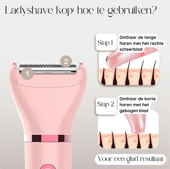 Ladyshave Gezicht - Oksels - Benen - Bikinilijn - Scheerapparaat Vrouw - Ontharingsapparaat Electrisch Ontharen - Gezichtsontharing Dames - Trimmer Vrouw - Ladyshaves Bikini - USB Oplaadbaar