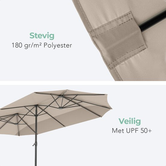 LifeGoods Dubbele Parasol - 270x460cm - tot 15 Personen - Waterdicht - met Hoes - Taupe