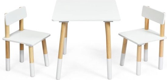 3-delige kindermeubelset houten kindertafel en 2 stoelen kinderactiviteitentafel wit