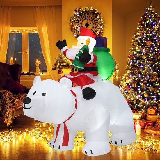 Coast Kerstversiering Opblaasbare IJsbeer & Kerstman te paard MET LED's - 200cm