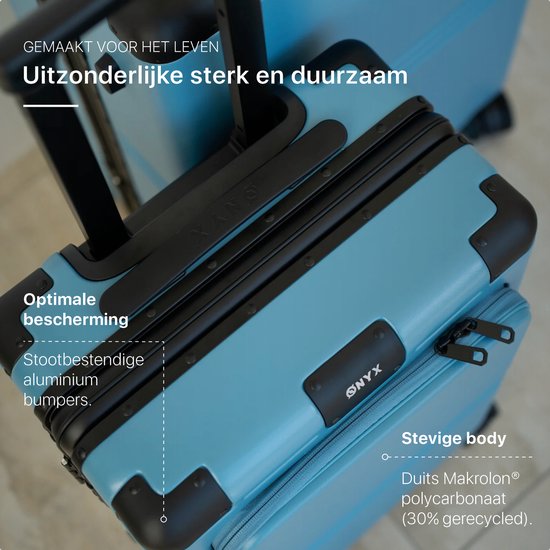 ONYX Hybrid Pro Handbagage Koffer met Voorvak 38 Liter - Gerecycled Polycarbonaat en Ritsloos Design - Reiskoffer met TSA slot en Spinner wielen - Lichtgewicht Trolley met Laptopvak - Glacier Blue
