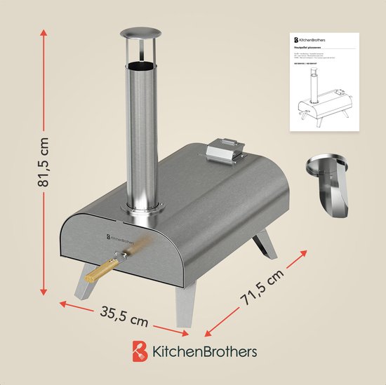 KitchenBrothers Pizza Oven - Houtgestookt - Tafelmodel - Inklapbaar - Pizzasteen - tot 460°C - RVS - Complete Set - Pizzaoven voor Buiten - RVS