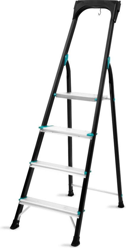 VONROC PRO Huishoudtrap – Aluminium klustrap inklapbaar – 4 treden antislip – max. belastbaarheid 150kg