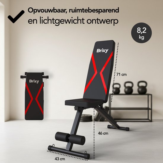 Brixy Fitness Halterbank - Fitnessbank - Tot 300KG - Bench Press Bank - Trainingsbank - Verstelbaar - Inklapbaar - Zwart