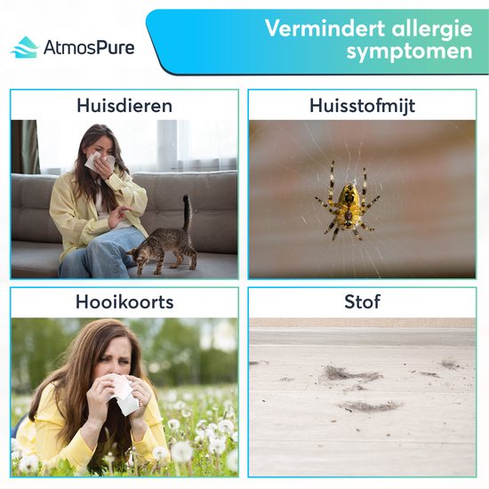 AtmosPure® CleanAir Luchtreiniger - Air Purifier met vervangbaar HEPA 13 + Koolstoffilter - CADR 250 m³/h - Zwart - Voor 98 m² - Werkt tegen huisstofmijt, hooikoorts, allergie, -3 standen + stille slaapstand - Luchtkwaliteit Sensor