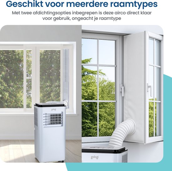 Gologi 3-in-1 Mobiele Airco - Aircooler met Wifi en App - 9.000 BTU/h - Met Raamafdichtingskit - Inclusief Afstandsbediening – Geschikt voor Slaapkamer - Wit
