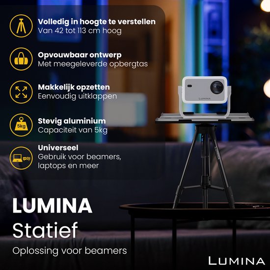 Lumina® Beamer Statief – Stabiele Projector Standaard – Geschikt voor Alle Beamers & Laptops