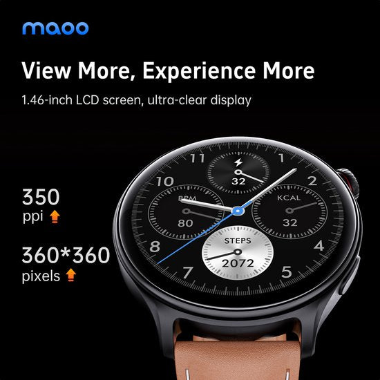 Maoo GTR Serie 2 Smartwatch Heren – Stainless Steel & TPU Band – Stappenteller, Hartslagmeter, Slaapmonitor – Multisport – Android & iOS – Zwart