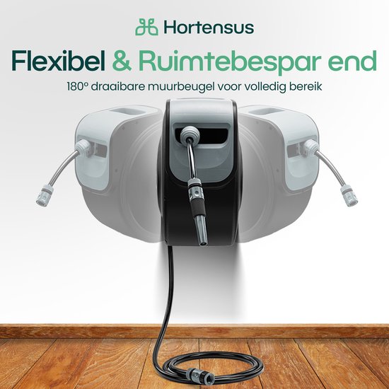 Hortensus Tuinslang Haspel 15m – Wandslangbox Automatisch – Tuinslanghaspel met Muurbevestiging – Knikvrije Tuinslang – Compacte Wandslanghouder voor Elke Tuin