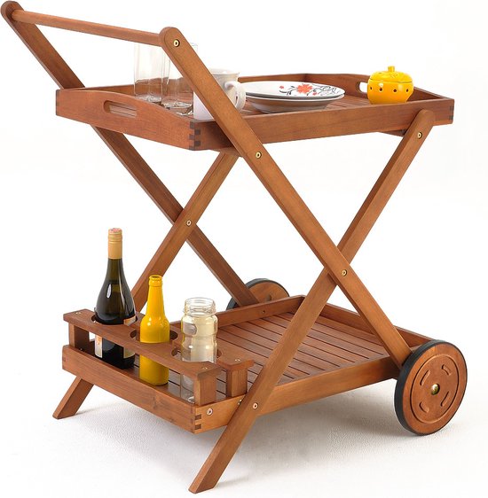 Trolley met wielen van acaciahout