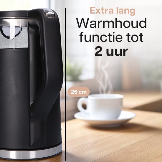 HomeShift® Waterkoker met Temperatuurregeling - Warmhoudfunctie - Dubbelwandig - Elektrisch - 1,7 Liter - 2200W - Zwart
