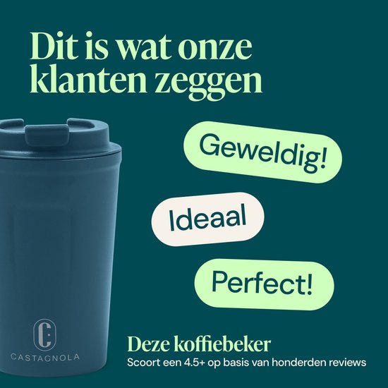 Castagnola Thermosbeker - Koffiebeker To Go - Travel Mug voor Koffie en Thee - Theebeker - 380 ML - RVS - Blauw