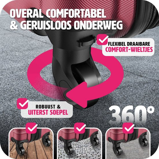 tectake® - 4-delige kofferset met harde schaal - Reiskofferset met wielen - ABS - Telescopisch handvat en slot - Inclusief bagageweger - Trolleymaten S-M-L-XL - Rood