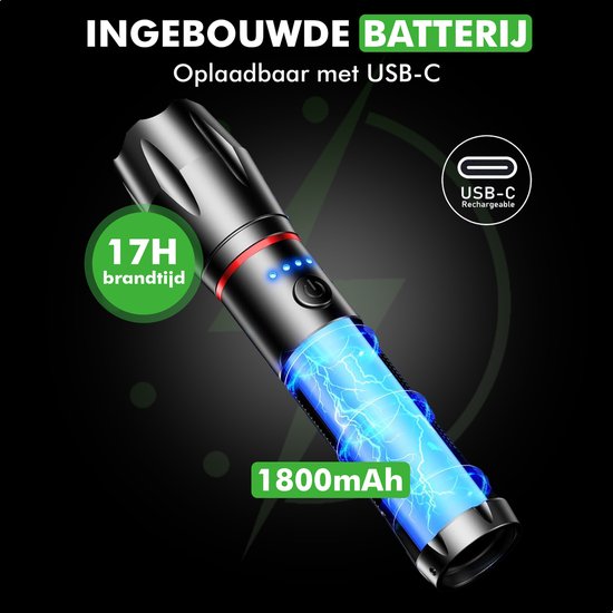 Travelhawk Zaklamp Oplaadbaar - Zaklamp Led Oplaadbaar - Militaire Zaklamp - 1000 Lumen - Waterproof - Inclusief USB-C kabel - 1 stuks