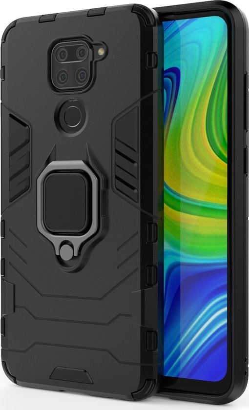 Mobigear Hoesje Xiaomi Redmi Note 9 – Armor Ring Hardcase – Shockproof – Zwart