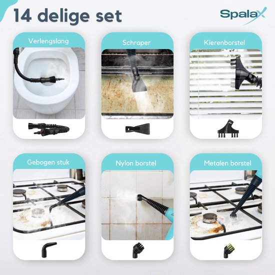 Spalax 14-in-1 Stoomreiniger - 3,5 Bar Handstomer - Vlekkenreiniger - Stoomreinigers vloer, bank, tapijt & kleding - Handstoomreiniger - Tapijtreiniger - 1050W - 350 ML