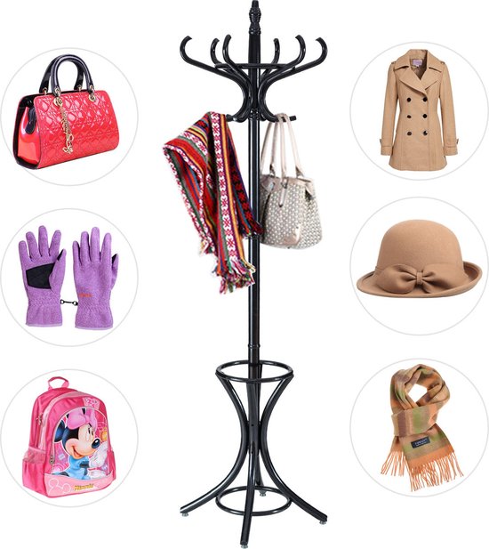 Coast garderobe standaard kledingrek jas stands met paraplu staan ??12 kledinghaak zwart