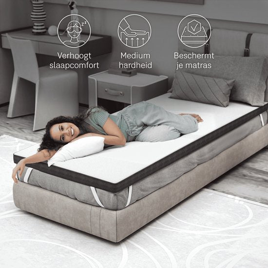 CozySense® Topper 90x200 - Topmatras - Topdekmatras - Traagschuim met Verkoelende Gel - CertiPUR® - Medium Hardheid - 8 CM - Wasbare Hoes