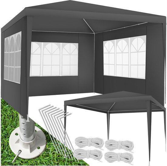 Tectake Partytent - Paviljoen - Opvouwbaar - Met Zijwanden - Waterdicht - 300 x 300 cm – Grijs