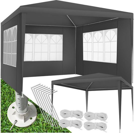 Tectake Partytent - Paviljoen - Opvouwbaar - Met Zijwanden - Waterdicht - 300 x 300 cm – Grijs