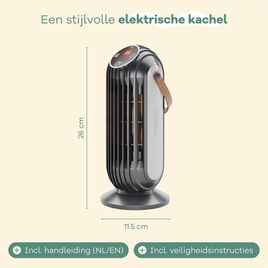 Zenwave Elektrische Kachel met Display - Compacte 1500W Ventilatorkachel - Heater met 2 Warmtestanden en 1 Ventilatorstand - Verwarming Electrisch voor Binnen en Buiten - Zwart