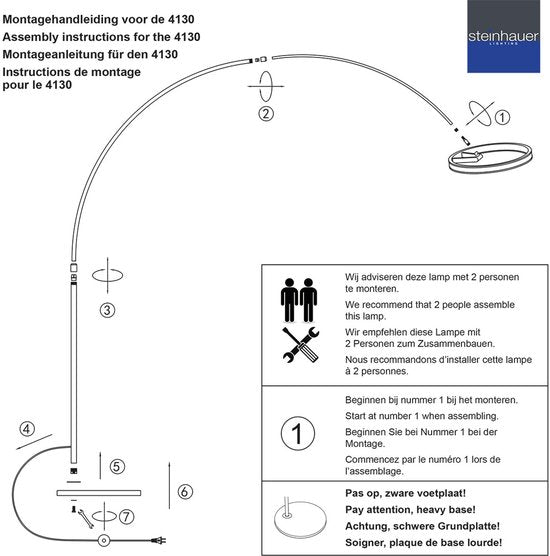 Steinhauer - vloerlamp - Ringlux - zwart - metaal - booglamp - LED - 4130ZW