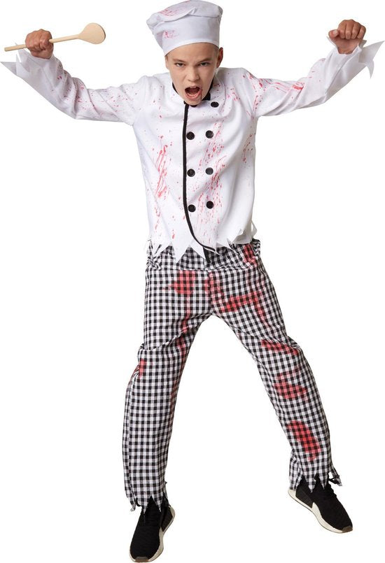 Dressforfun Griezelige kok 140 (9-10j) - verkleedkleding kostuum halloween verkleden feestkleding carnavalskleding carnaval feestkledij partykleding - 302217