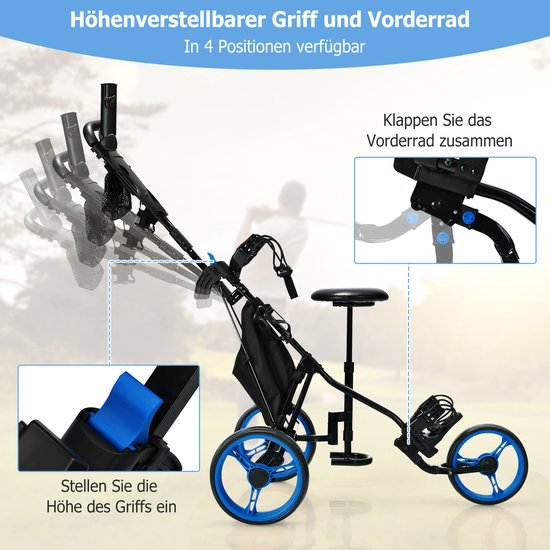 Coast Golftrolley, golftrolley, golftrolley, golfwagen, inklapbaar, golfcaddy golf push cart van aluminium, golfcaddy met parapluhouder, T-stukhouder en opbergtas