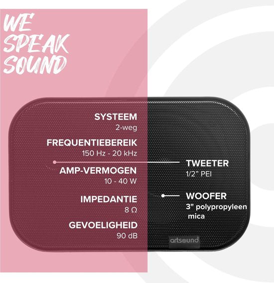 Artsound UNI20, Set van 2 passieve luidsprekers, 2-weg hifi luidspreker, 10-40 watt, muurbeugel met kogelgewricht, geschikt voor ruimtes tot 20 m² zoals gang, keuken, toilet, kleur: zwart