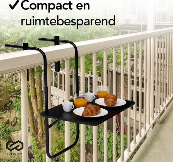 Infinity Goods Balkontafel - Inklapbaar - 40 x 60 CM - Verstelbaar - Hangend - Zwart