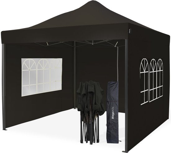 LifeGoods Partytent - Paviljoen - Easy Up - Opvouwbaar - Zijwanden - Waterdicht - Met Draagtas - 292 x 292 cm – Antraciet