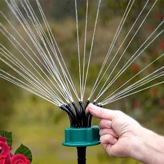 Premium Multifunctional Sprinkler – Voorzien Van 12 Buigbare Sproeikoppen En Grondpin En 35m² Bereik – Voor Gazon En Border – Groen Kunststof – 12 Koppig