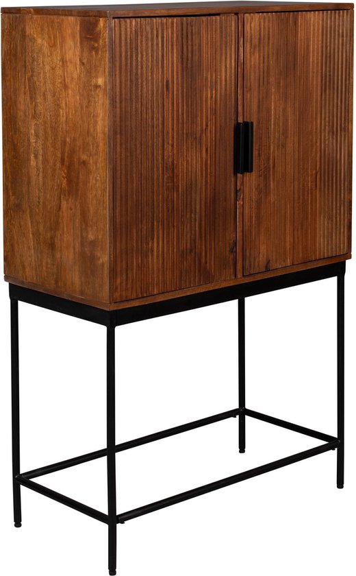 Dutchbone - Saroo - Opbergkast met Grafisch Patroon en 2 Deuren - 80 x 40 x 125,5 cm - Mangohout & Metaal - Bruin/Zwart