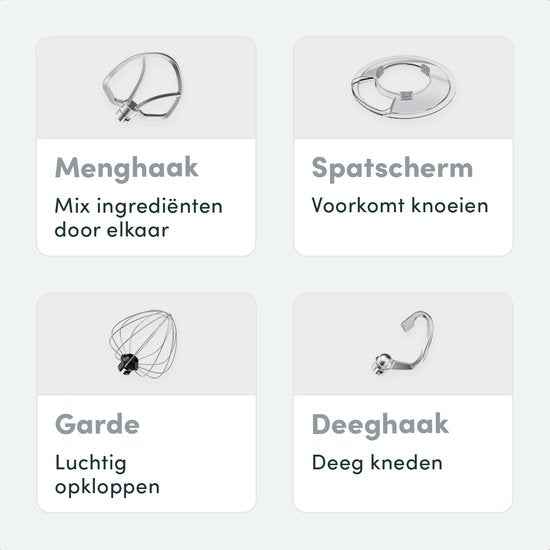 KitchenBrothers Keukenmachine - Keukenrobot - 6,2L - Mixer met Mengkom - Keukenmixer - 2000W - Zilver