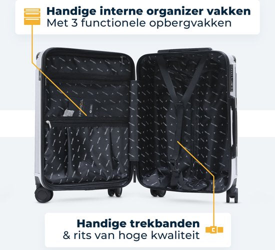 Pathsail® Handbagage Koffer 40L x 55CM - ABS - Lichtgewicht Trolley - Incl. TSA slot & Spinner wielen - Silver
